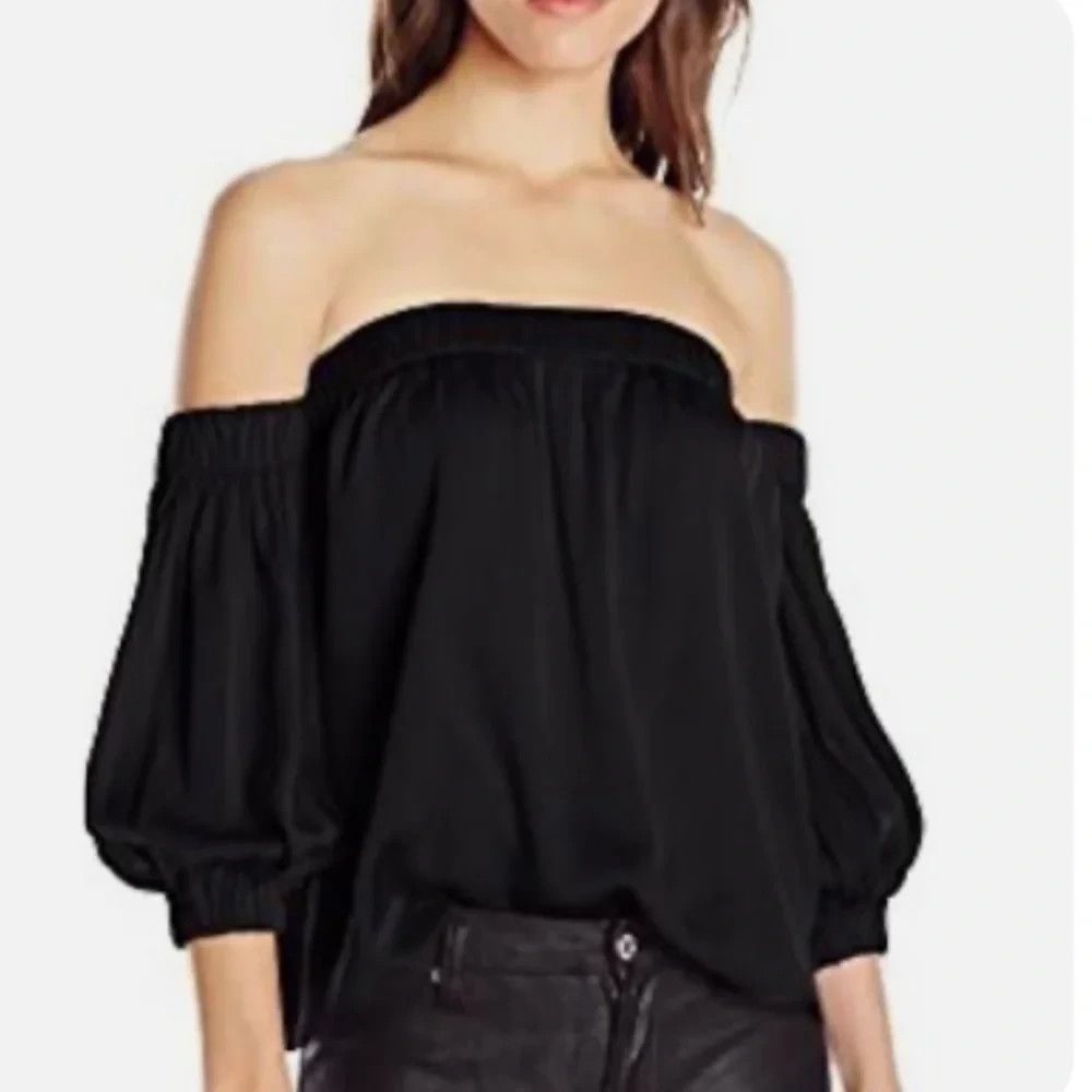 NEW Milly Off the Shoulder Elastic Silk Top Blouse P 0/2 Black NWT $320 MSRP